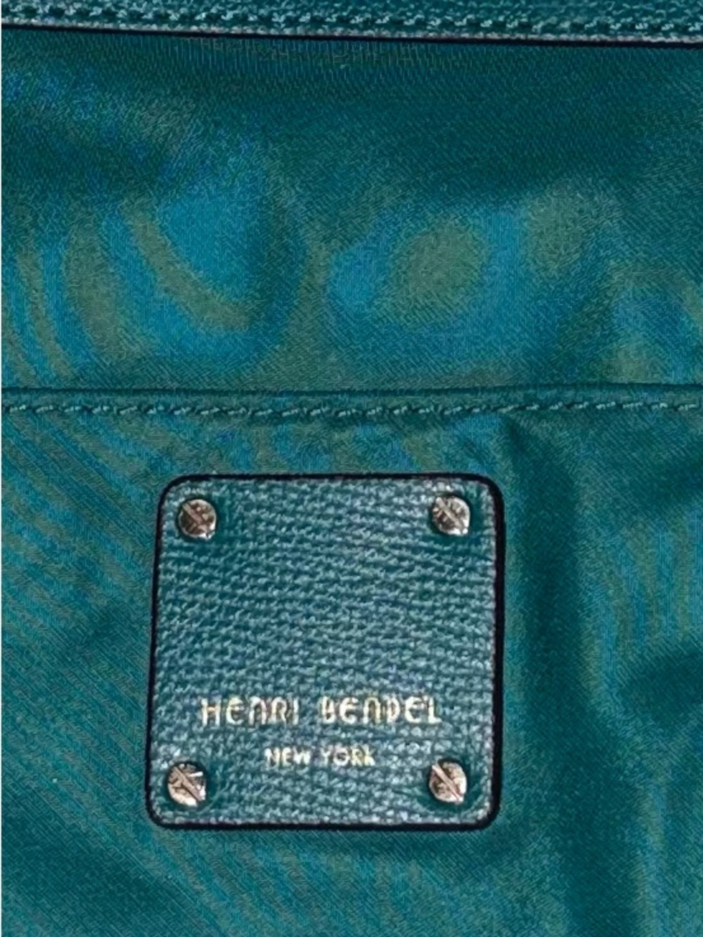 Henri Bendel New York Teal Jetsetter Hand Bag/Satchel/Backpack Purple Lining - Picture 5 of 11